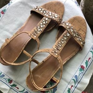 Attention, Women’s, Wedge Sandals With Embellishment SZ 11 Light tan 2” heel Y2K